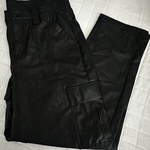 NEW American Eagle black fleece lined faux leather cargo straight pants